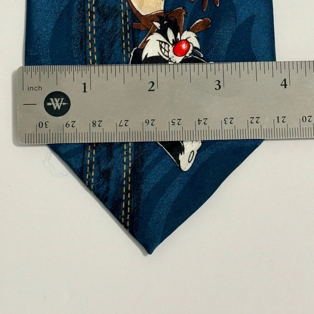 1997 Looney Tunes Denim Shirt Illusion Tie Bugs Bunny Sylvester Taz Daffy Silk
